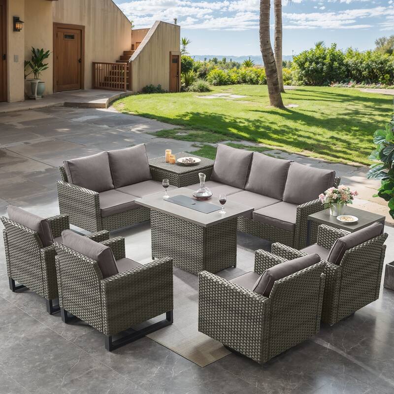 Fire Pit Table with Outdoor Patio Chair Sofa Table - Grey cushion - Grey - Grey