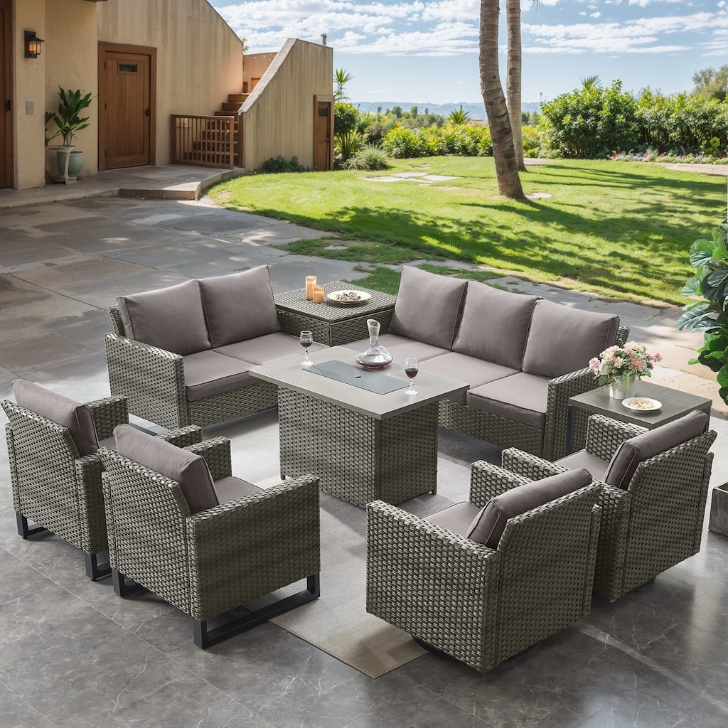 Fire Pit Table with Outdoor Patio Chair Sofa Table - Grey cushion