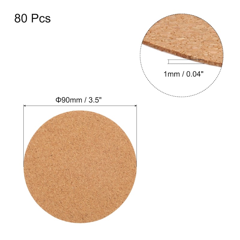 80pcs Self Adhesive Cork Coasters Cork Mats Cork, Circle - Wood - 3.5"x 3.5"x 0.04"