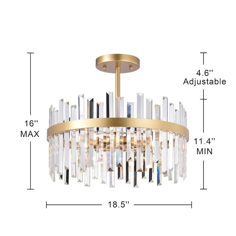 Casandra Glossy Brass 5-Light Drum Crystal Glass Flush Mount