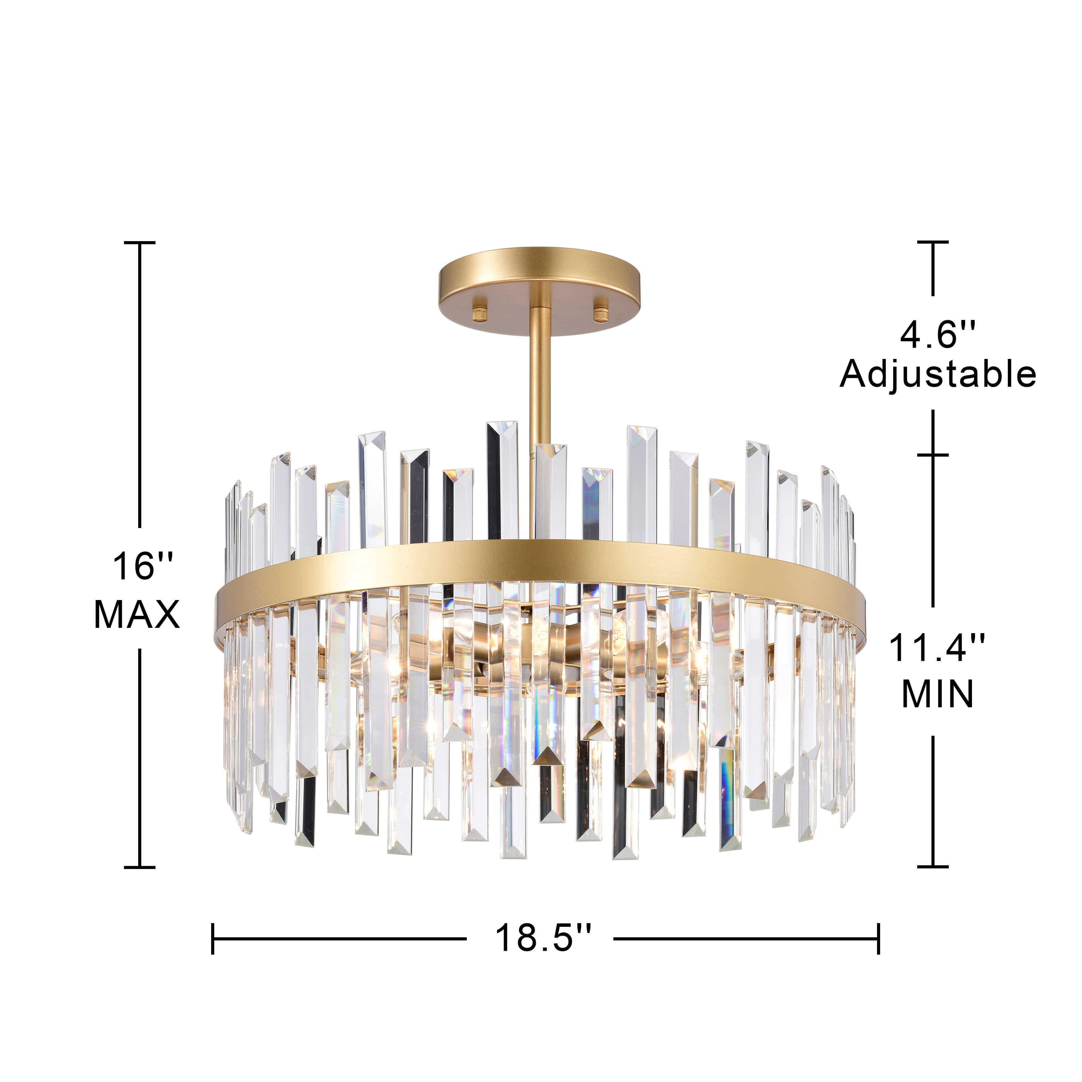Casandra Glossy Brass 5-Light Drum Crystal Glass Flush Mount - 18.5 inches in diameter x 16 inches H