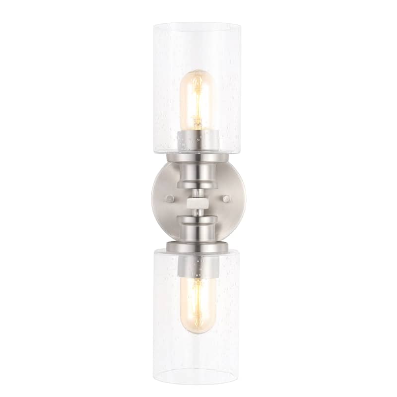 Jules Edison 16.5" Cylinder 2-Light Iron/Seeded Glass Farmhouse Contemporary LED Wall Sconce, Black by JONATHAN Y - One