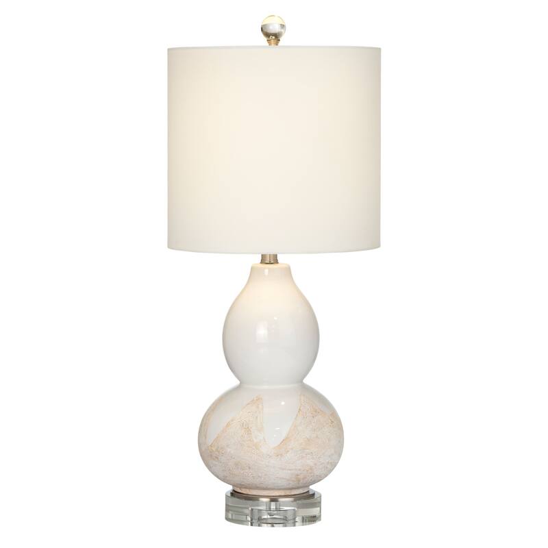 Ceramic and Crystal 31" Table Lamp with Linen Drum Shade, White - 13" x 13" x 31"