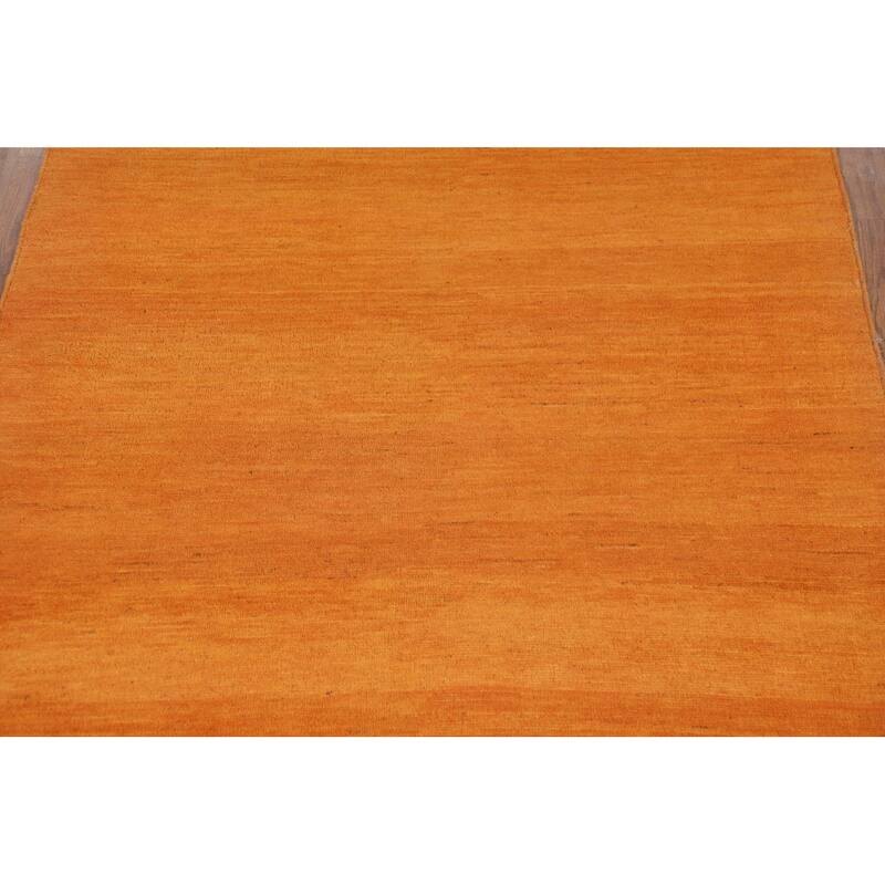 Orange Gabbeh Modern Rug Hand-Knotted Wool Carpet - 4'0"x 5'9"