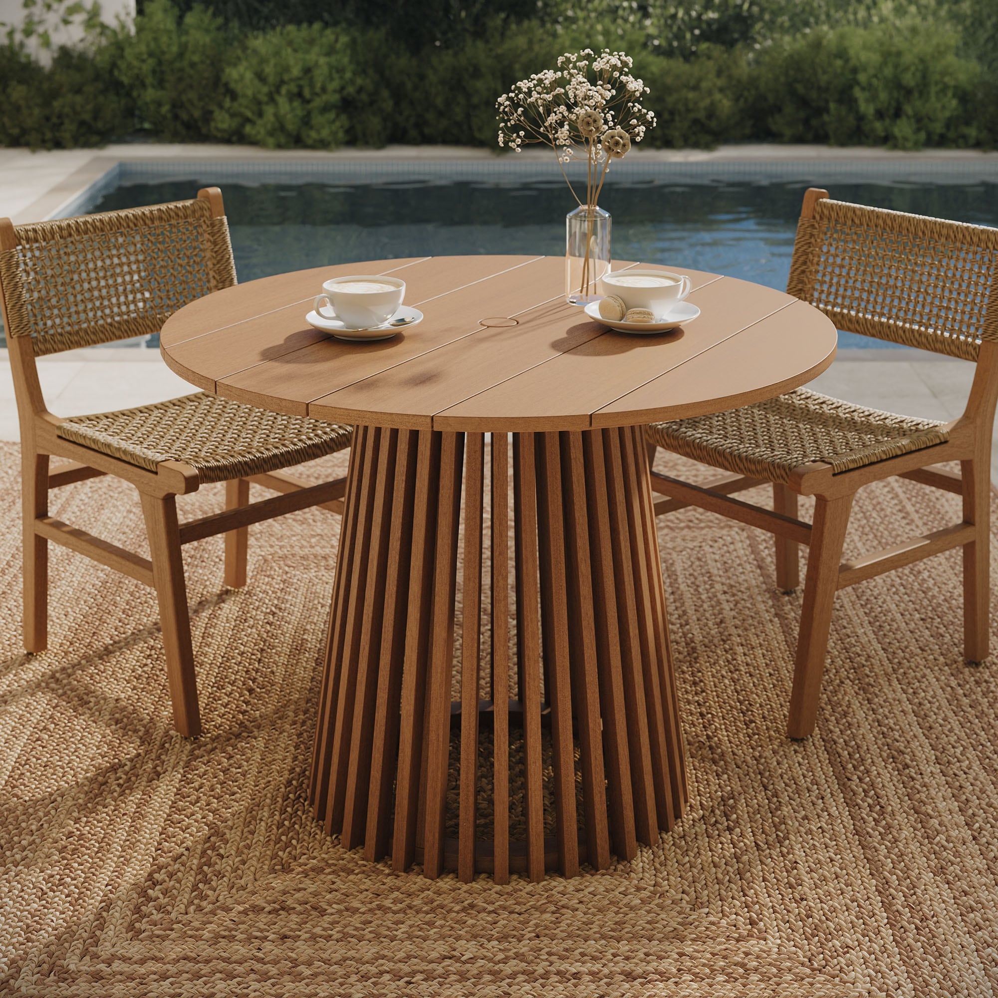 Lane 39 Inch Round Outdoor Teak Wood Dining Table