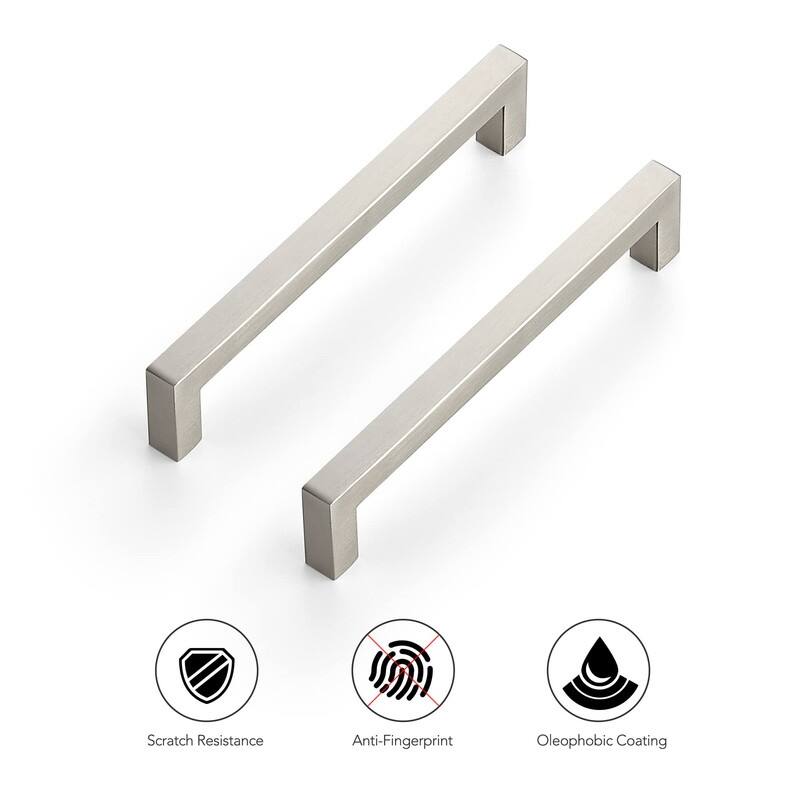 10 Pack 6-1/4 Inch Kitchen Square Cabinet Handles - Brushed Nickel - 6"L x 1"W
