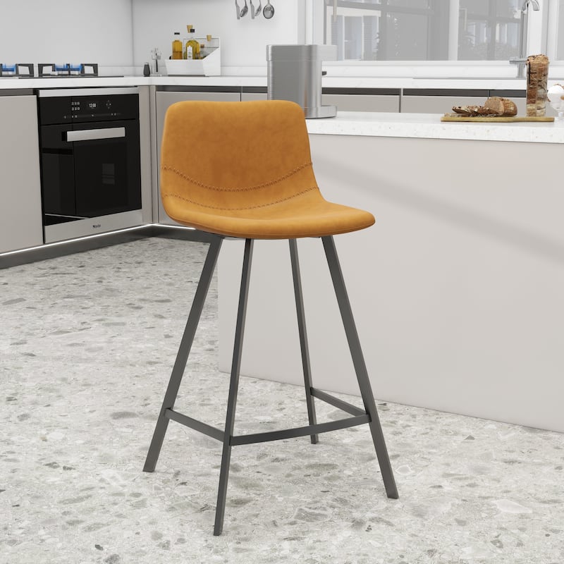 35-Inch Leather Counter Stool Padded Seat Stainless Steel Base and Footrest