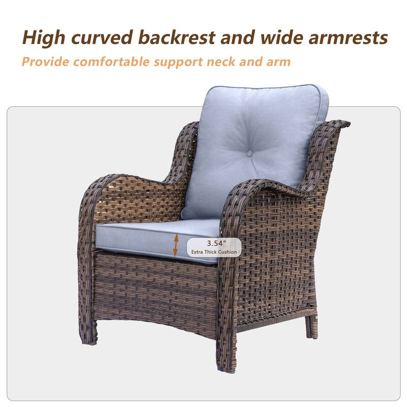 Brown Wicker Outdoor Patio Furniture Sofa Set with Denim Blue Cushions