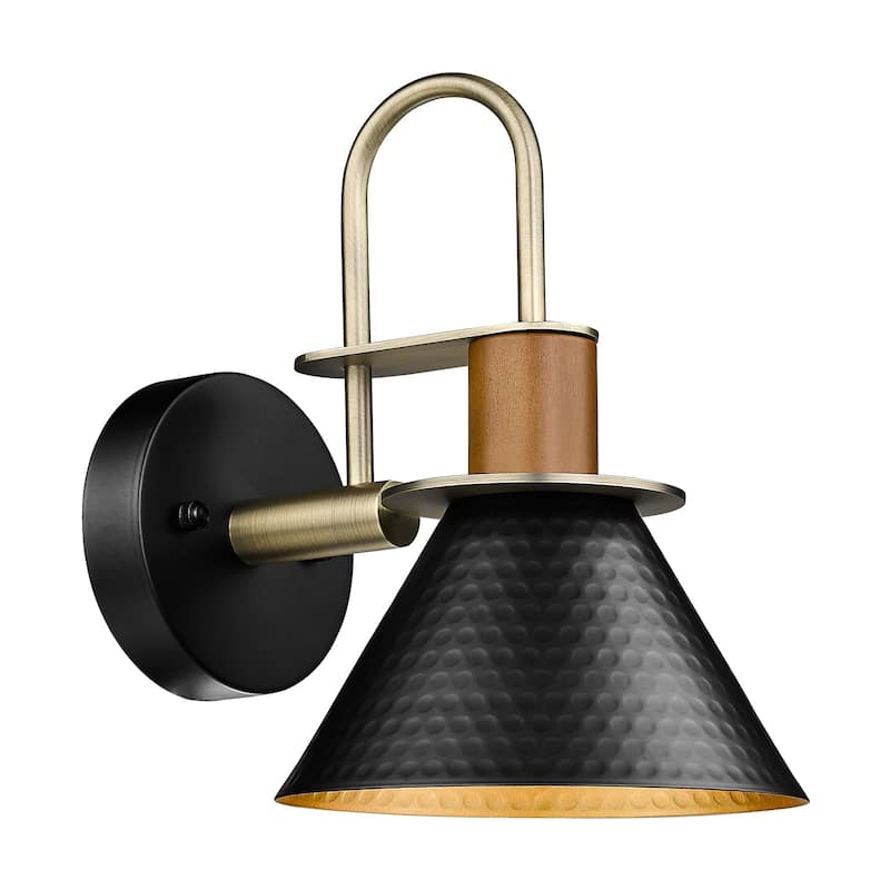 Rustic Gooseneck Wall Sconces, Wall Light, Hammered Metal Shade - Medium/1 Pack - Black