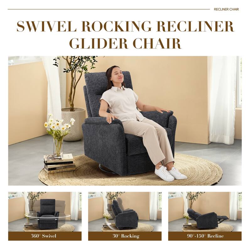 Fabric Recliner Sofa Chair - Swivel Rocking with XL Footrest - Single Seat for Living Room