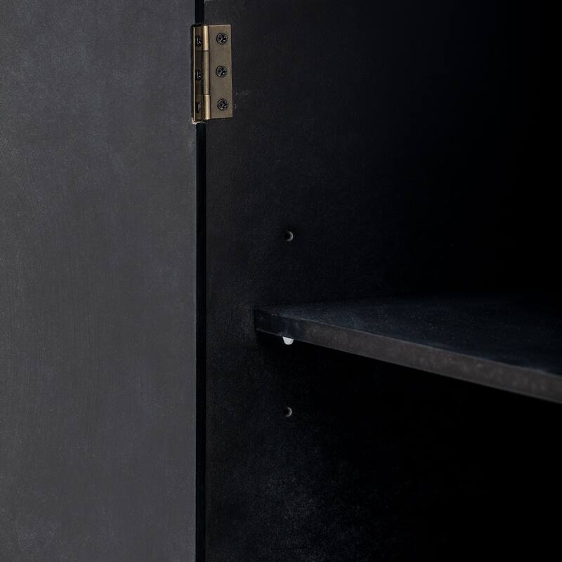Wood Textured Curved Black Sideboard Storage Cabinet with Gold Handles