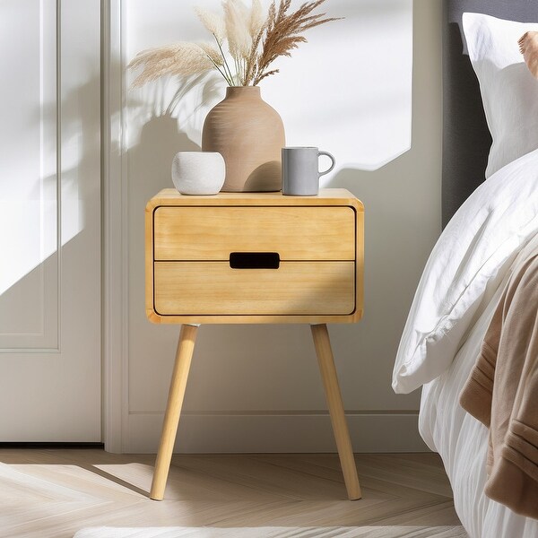 Mid Century Solid Wood Nightstands for Bedroom Brown