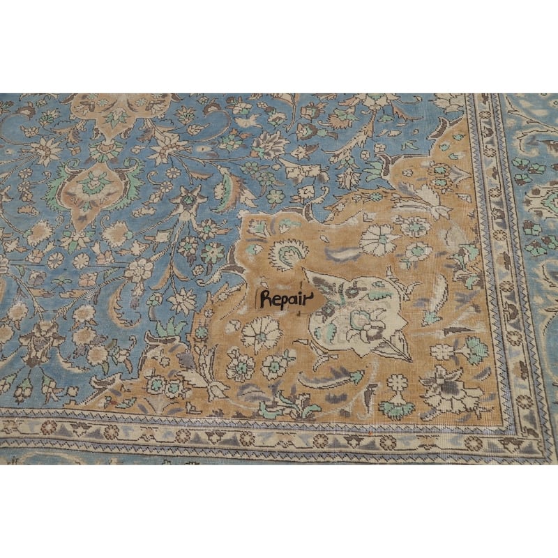 Blue Medallion Tabriz Persian Rug Living Room Handmade Wool Carpet - 9'10"x 12'7"