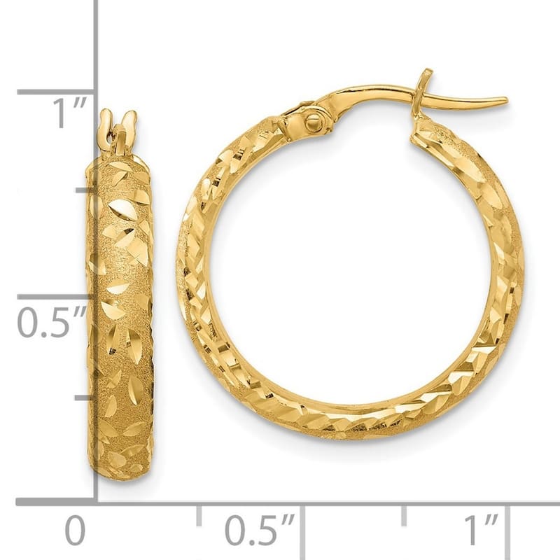 Curata 14k Yellow Gold Satin and Sparkle Cut Hoop Earrings - 23.3x21.2mm