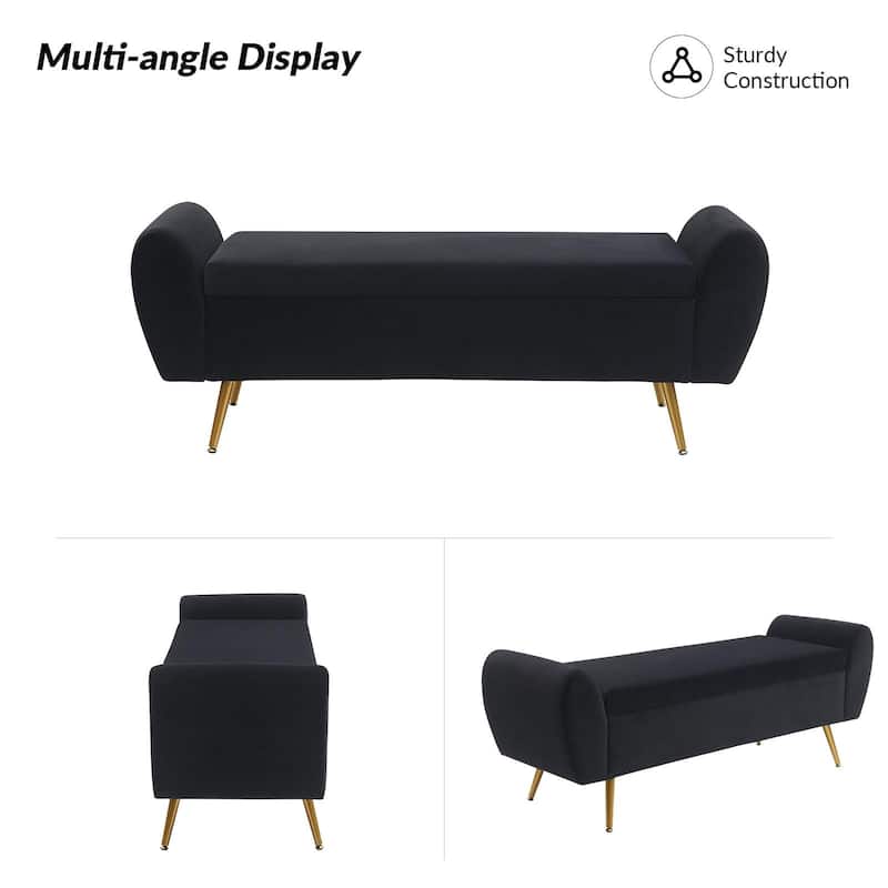 Upholstered 56"W Flip Top Storage Bench with arms
