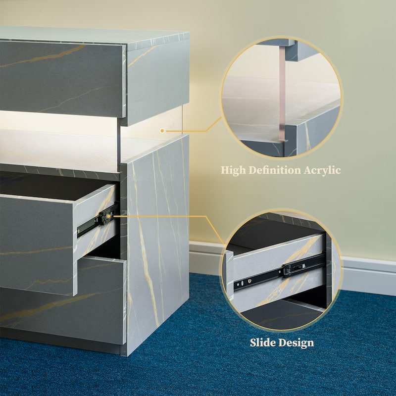 LED Nightstands, 3 Drawer Dresser for Bedroom, End Table with Acrylic Board LED Bedside Tables, for Bedroom Living Room
