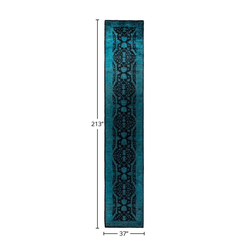 Vibrance, One-of-a-Kind Handmade Runner Rug - Black, 3' 1" x 17' 9" - 3' 1" x 17' 9"
