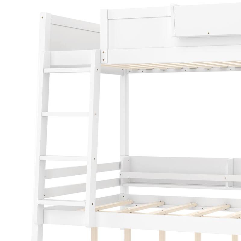 Wood Bunk Bed with Storage Shelves and Bookshelf, Ladder & Guardrails, Detachable Design