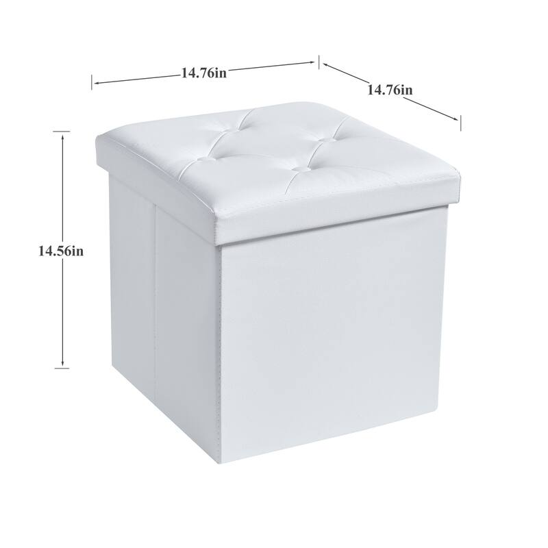 2 PC Storage Folding Ottoman, Storage Footrest Stool, Faux Leather Storage Bench Cube with Padded Seat for Small Space