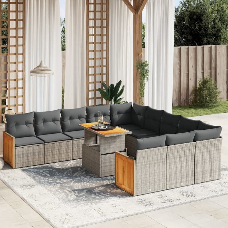vidaXL Patio Sofa Set with Cushions Outdoor Furniture 11 Piece Poly Rattan - 21.7 x 39.4 x 28.7 in - Grey