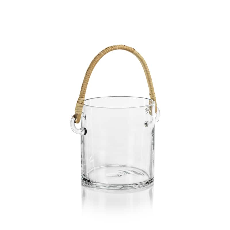 Budva Glass Ice Bucket / Wine Cooler with Rattan Handle - 6" dia x 7"