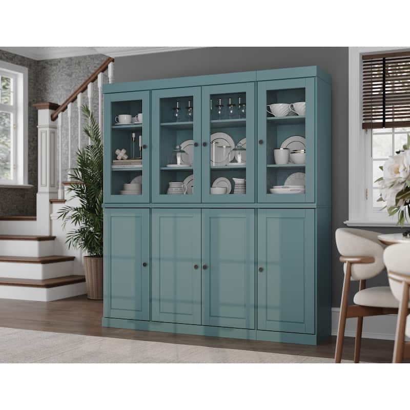 Palace Imports 100% Solid Wood 65" Kitchen China Pantry Cabinet - 65" x 71.5" - Aqua - 4 Clear Glass-4 Solid