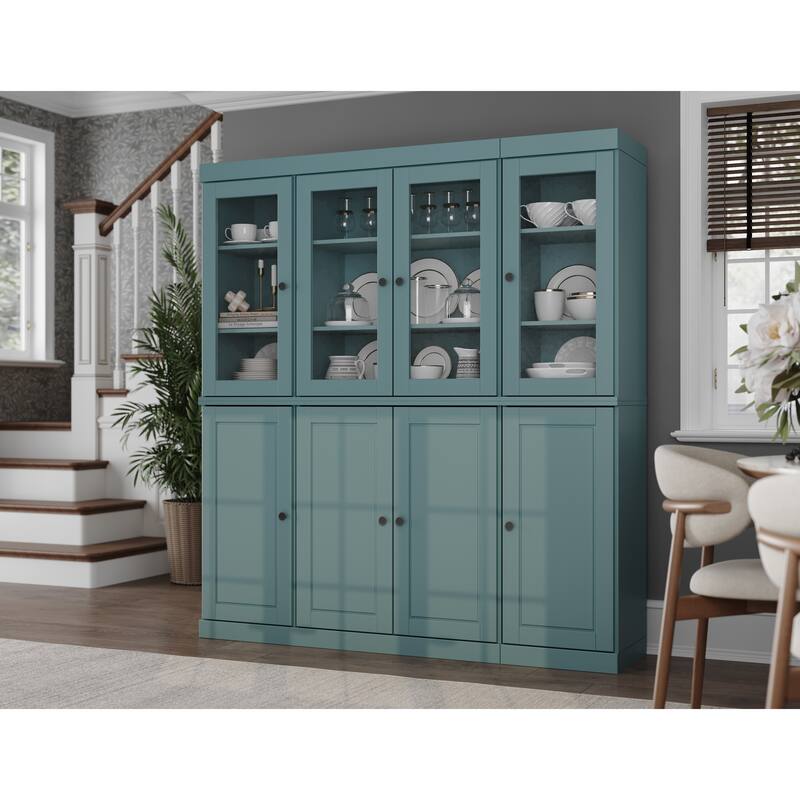 100% Solid Wood Kitchen China Pantry Buffet with Glass or Solid Wood Doors and 2-Drawer Kit by Palace Imports - 65" x 71.5"