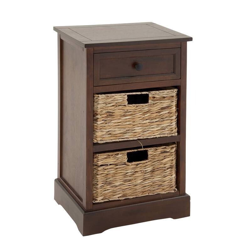 Wood Storage Unit with 2 Wicker Basket Drawers - Black, Brown, Teal, Cream - Roche River Decor