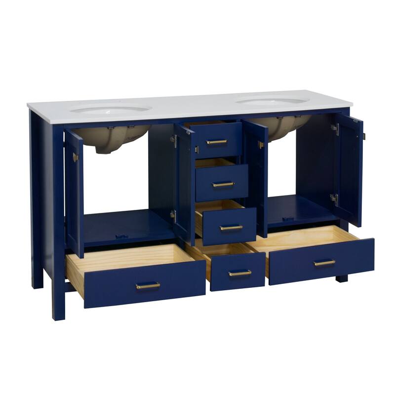 KitchenBathCollection Horizon 60" Double Bathroom Vanity with Engineered White Top