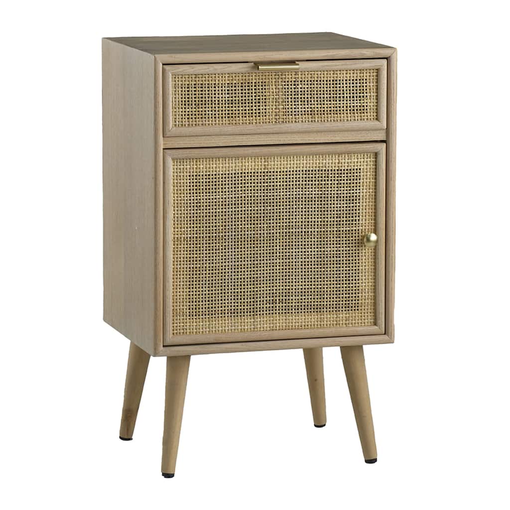 Tall Cabinet With Rattan Door and Drawer - 28" - Beige