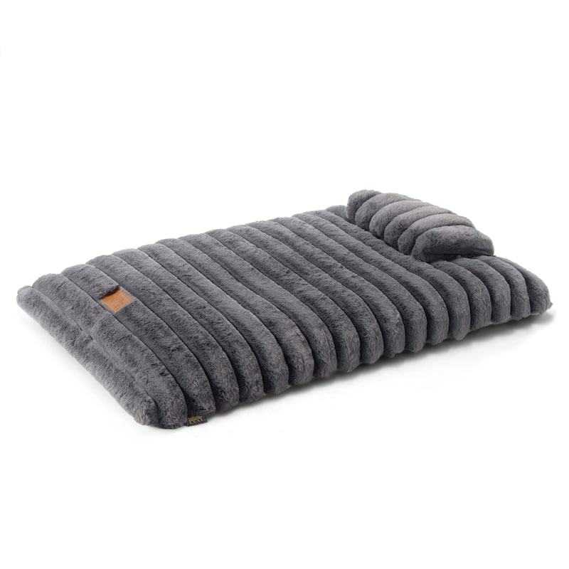 TOWN & COUNTRY LUXE CuddleTown Ribbed Bubble Stripe Pillow Crate Mat Pet Bed Dark Grey XS Dogs - M: 35.83"x24.02"x2.68" - Dark Grey
