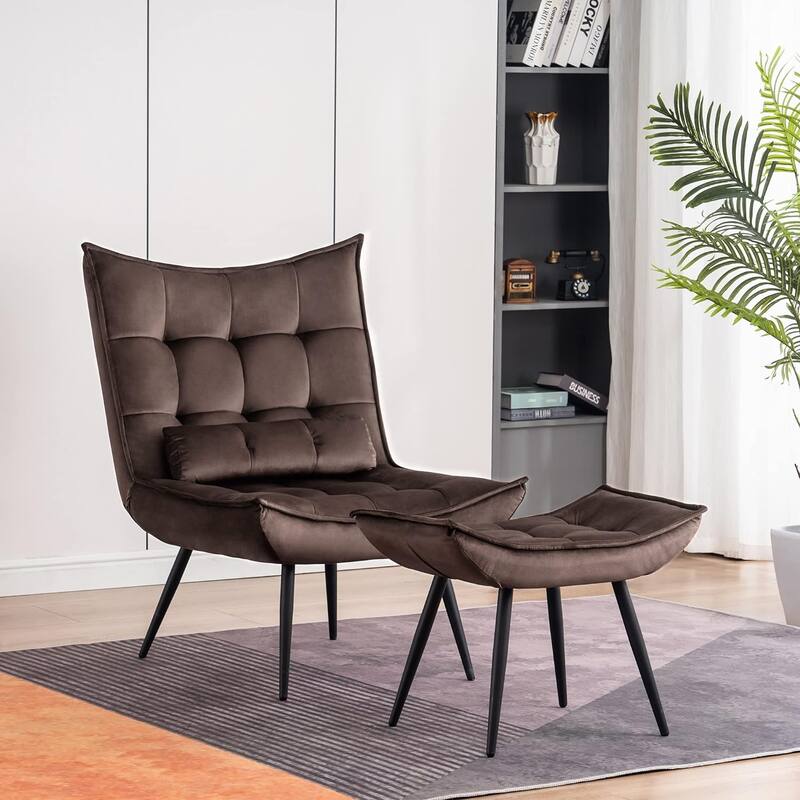 MCombo set of 2 Accent Chair with Ottoman, Velvet Tufted Wingback Chair 4079