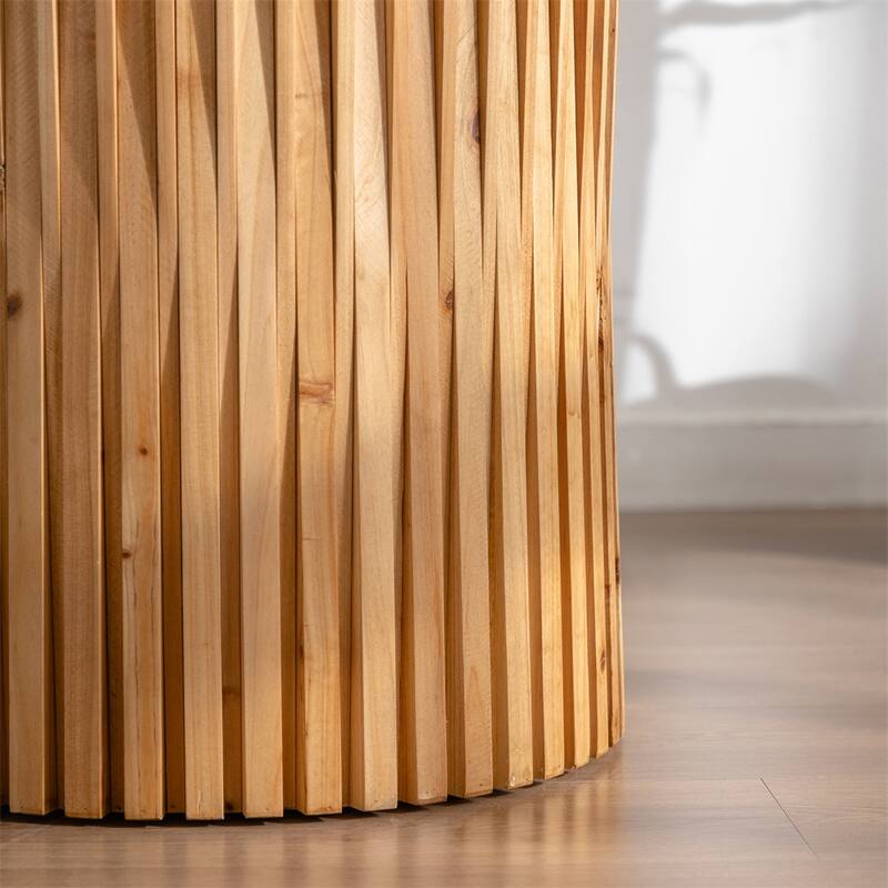 Retro Fashion Style Cylindrical Coffee Table w/Vertical Texture Relief