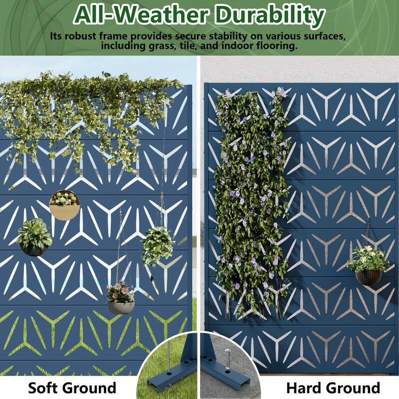 72" H×47"W Dovelina Black Outdoor Freestanding Metal Privacy Screen Decorative Garden Fence