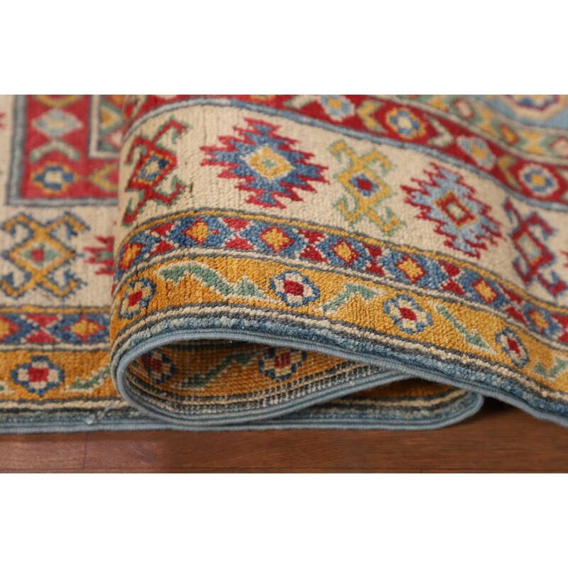 Geometric Kazak Accent Rug Handmade Foyer Wool Carpet - 3'2" x 4'8"