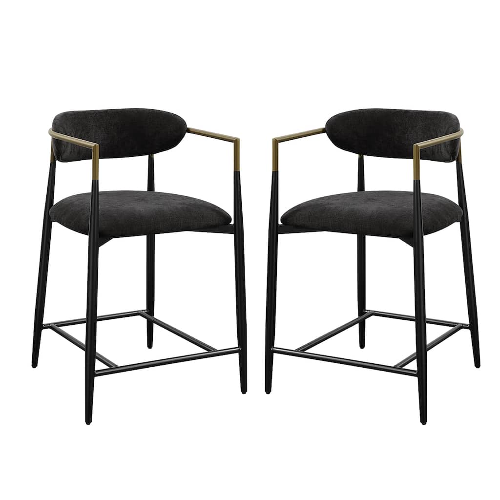 Set of 2 Chenille Upholstered Counter Height Chairs with Tapered Legs in Black