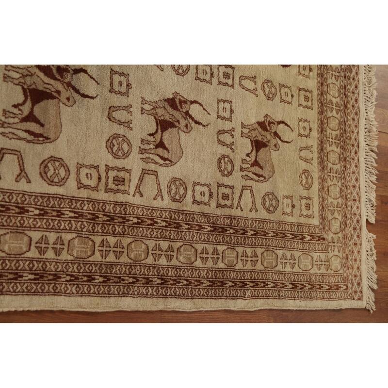 Hand Knotted Oriental 100% Wool Carpet Traditional Animal Pictorial Beige & Ivories Bokhara Area Rug - 6' 3'' X 4' 2''