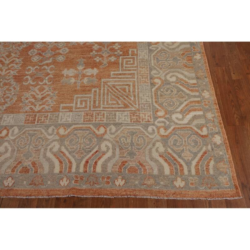 Orange Oushak Vegetable Dye Turkish Area Rug Hand-Knotted Wool Carpet - 8'3"x 9'9"
