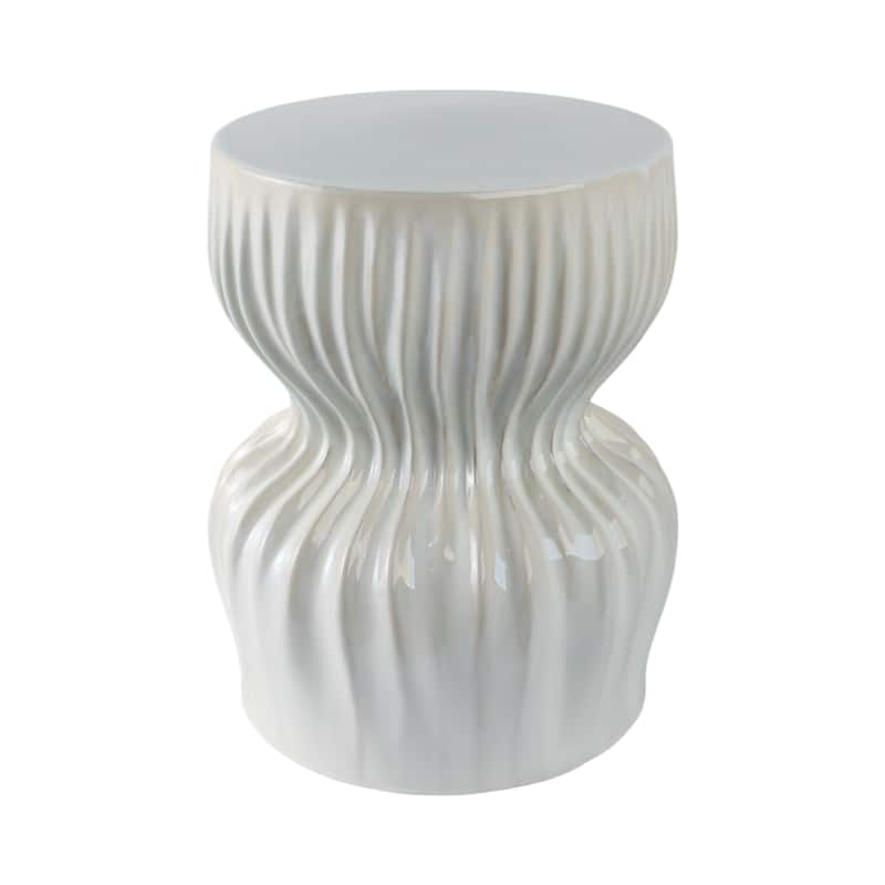 Ceramic Garden Stool Textured Wave Design for Home Decor - 19" White