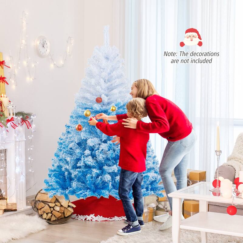 Gymax Artificial Christmas Tree Hinged Snow Flocked Xmas Tree w/ Lush