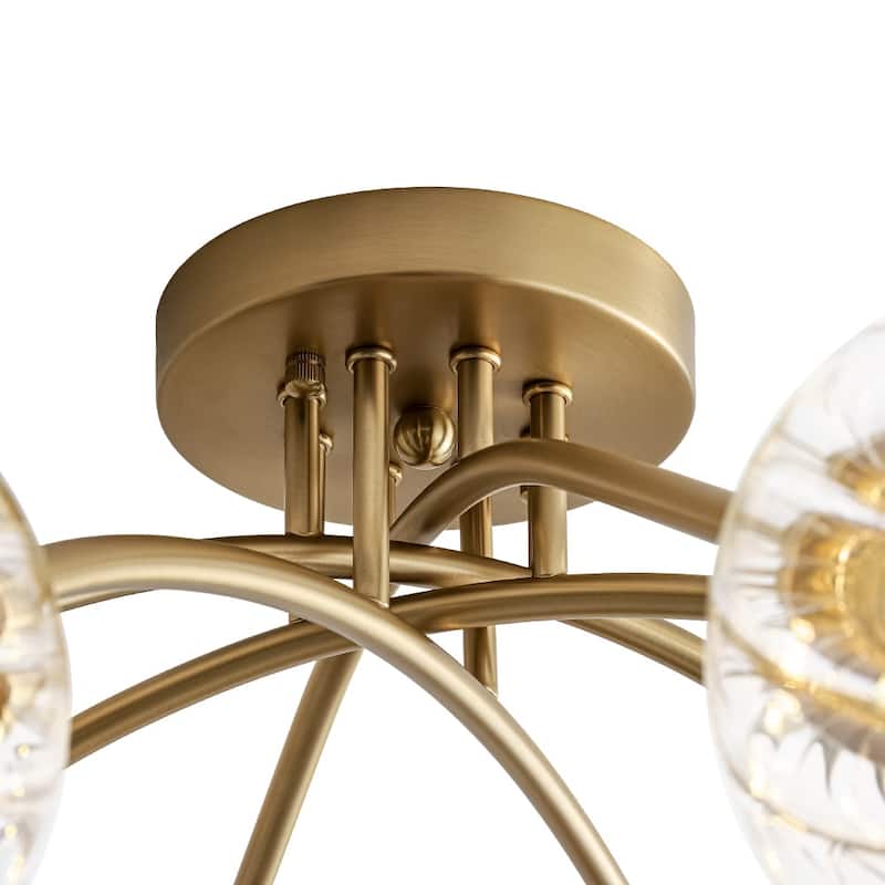 Contemporary Clear Ribbed Glass Globe Round Sputnik Ceiling Light 27in