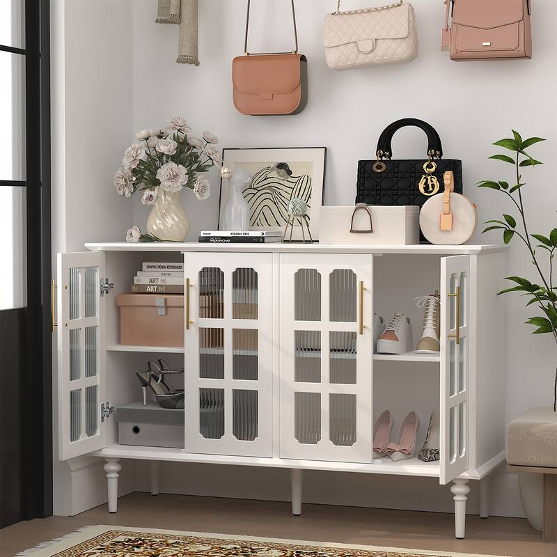 Solid Wood Buffet Cabinet, Lattice Glass Doors with Adjustable Shelves