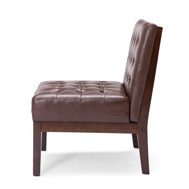 Dark Brown Modern 22.25" PU Upholstered Button Tufted Accent Chair with Rubber Wood Legs