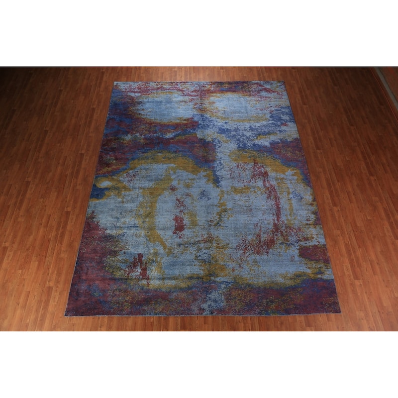 All-Over Colorful Abstract Indian Area Rug Handmade Wool Carpet - 9'11"x 13'1"