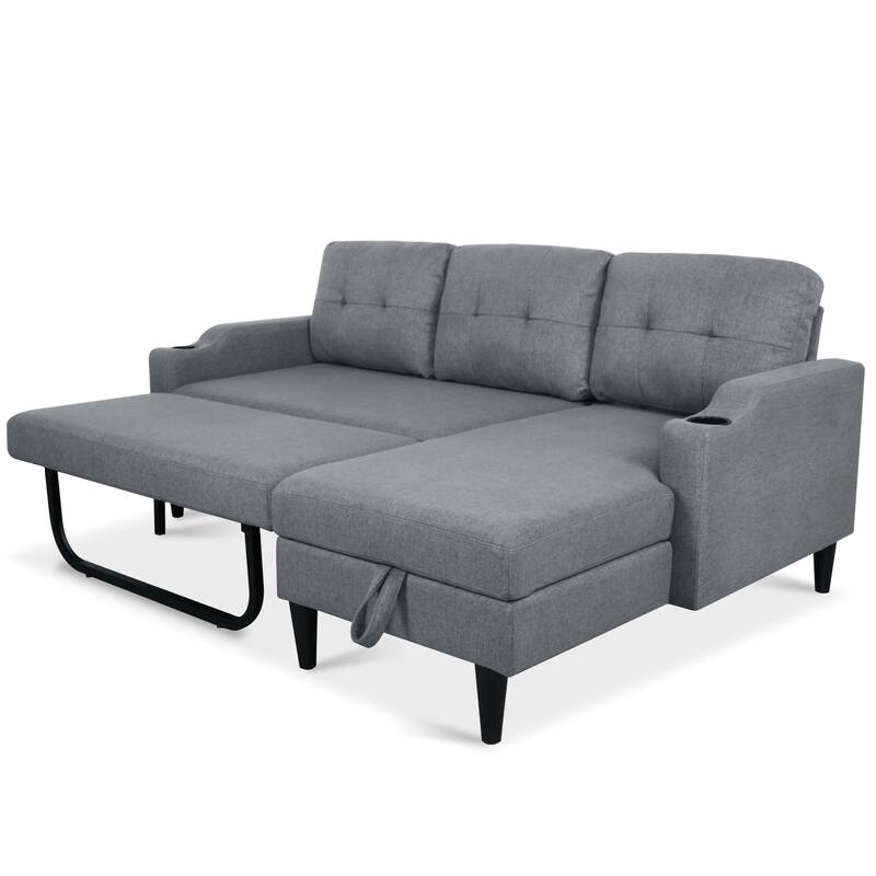 GDFStudio - Upholstered 74.8" 3-Seater Sofa with Storage and Space-Saving Pedal