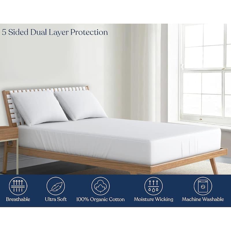 Delara 100% Organic Cotton Mattress Protector, Waterproof Ultra Soft 300TC Cover
