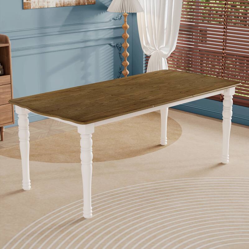 Expandable Dining Table Set For 4 To 8, Rustic Space-Saving Table With Removable Leaves,Wooden Dining Room Table - Natural+White