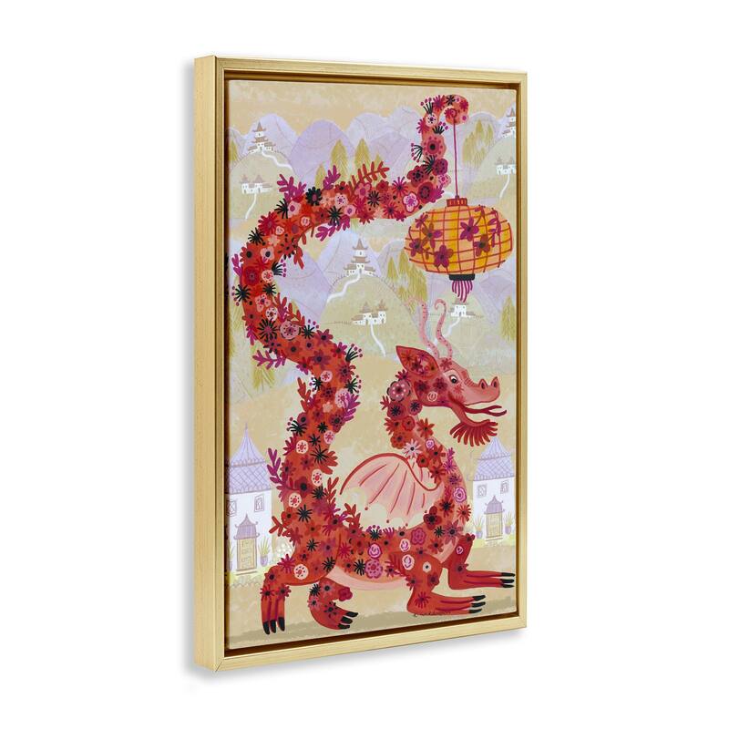 Stupell Dragon & Lantern Mythology Framed Floater Canvas Wall Art Design By Kay Widdowson