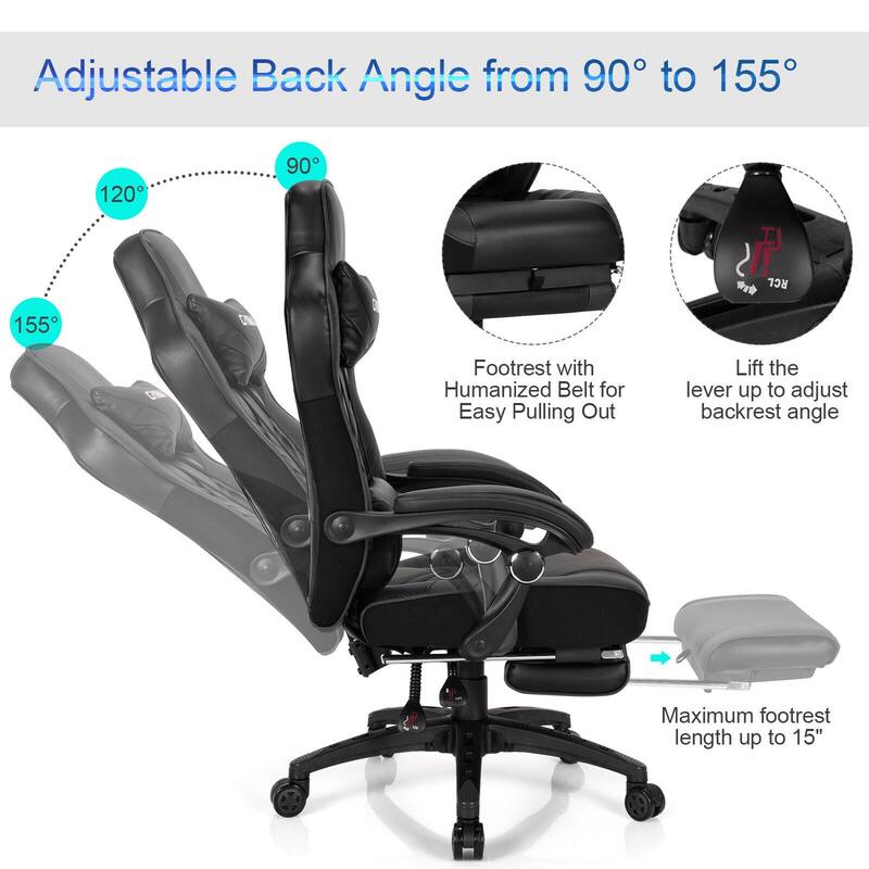 Gymax Office Computer Desk Chair Gaming Chair Adjustable Swivel - See Details