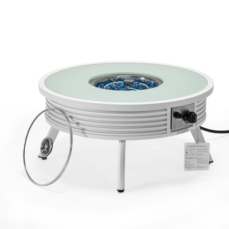 Walbrooke Modern Round Aluminum Frame Fire Pit Table with Powder-Coated Finish, CSA-Certified, and Tempered Glass - 29